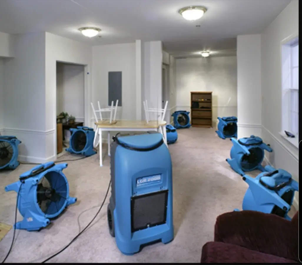 Air movers and dehumidifier setup for Water Extraction & Removal in Natick